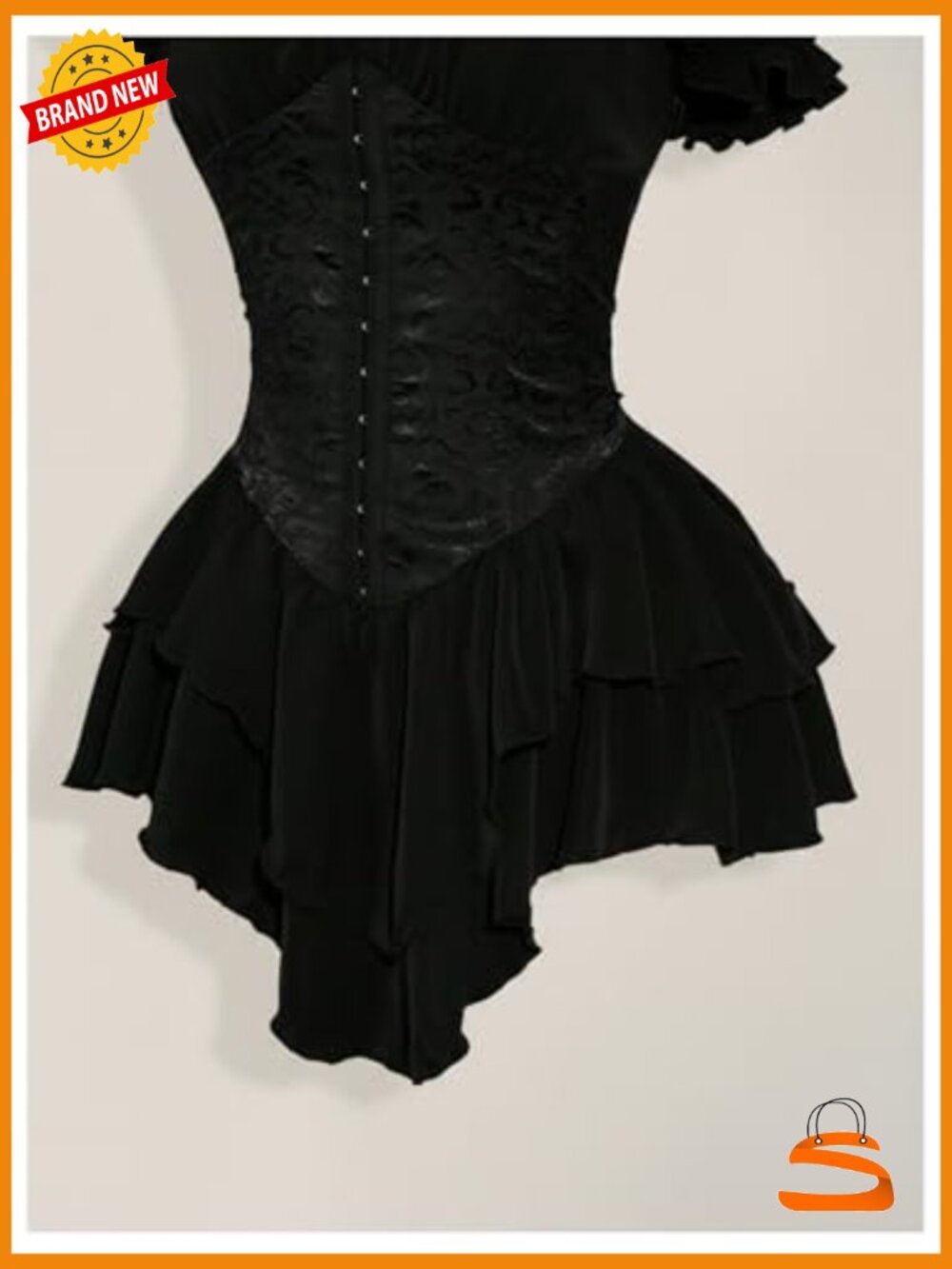 Off Shoulder Corset Dress Ruffle Hem Lace Up Mini Dress Gothic Lolita - Picture 2 of 5